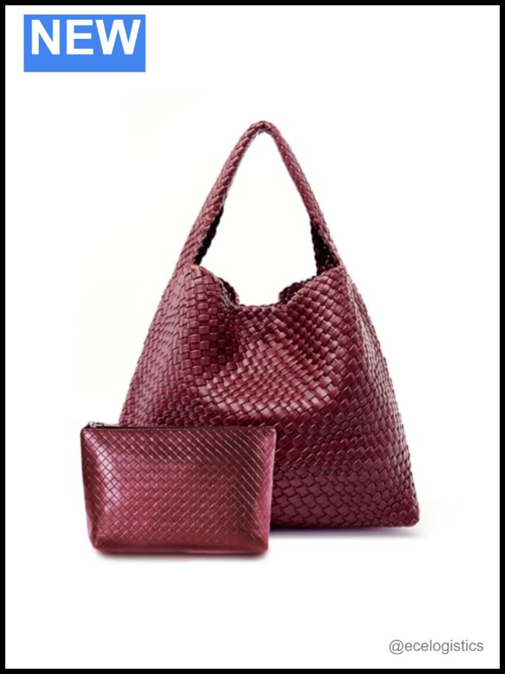 MELOLILA Woven Leather Tote Bag with Matching Clutch
